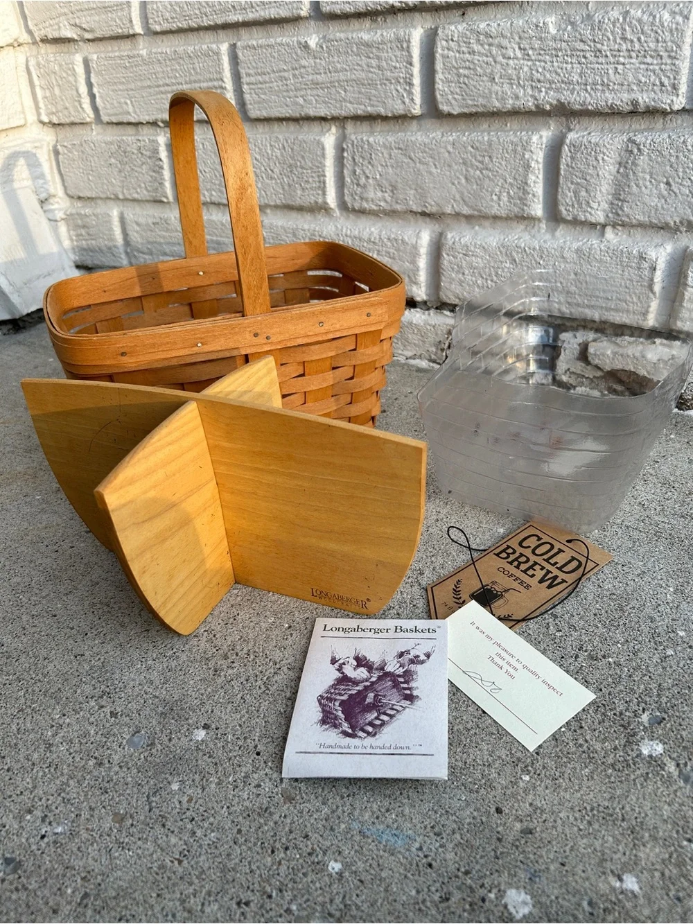 Vintage 1997 Longaberger Utensil Basket With Divider  Hand Woven USA 11x11x8